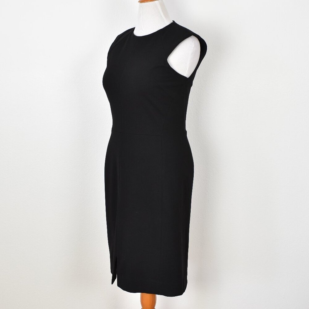 M.M. LAFLEUR Katie Front Slit Black Cap Sleeve Fitted Ponte Dress - 12 - Picture 3 of 8